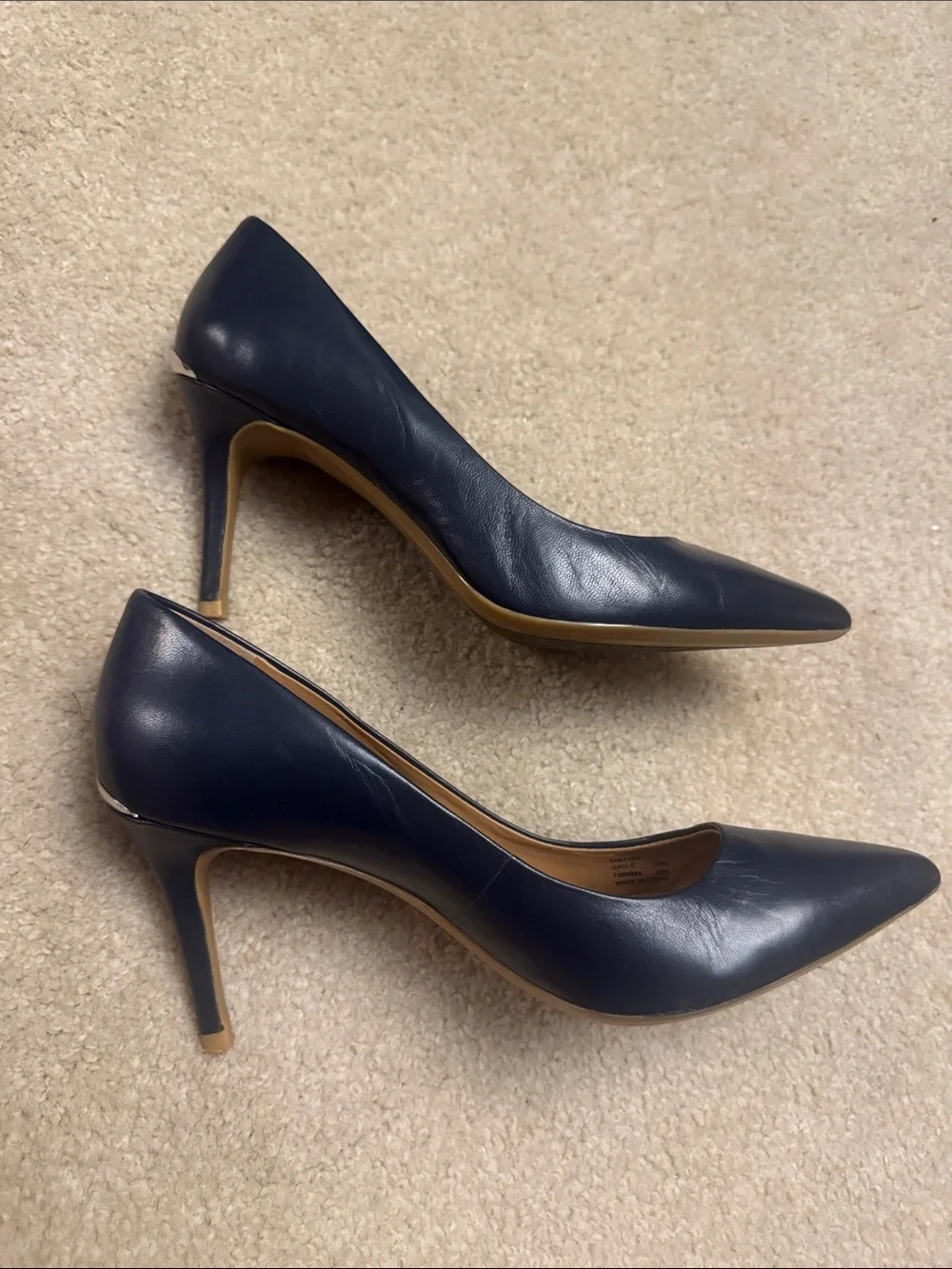 Calvin Klein Navy Leather Pointed-Toe Pumps